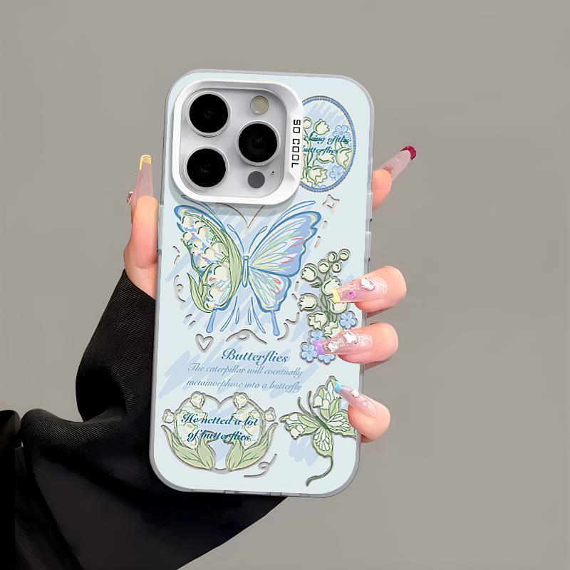 #31 iMD-Funda con Diseño de Mariposa y Flor para iPhone