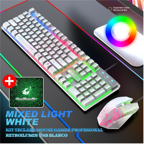 Kit Teclado Mouse Gamer Profesional Retroilumin Usb Blanco