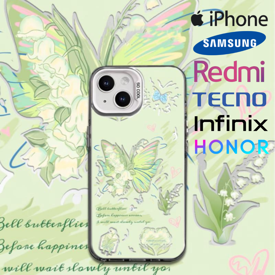 #31 iMD-Funda con Diseño de Mariposa y Flor para iPhone/ Samsung/ RedMi/ Honor/ Tecno/ Infinix
