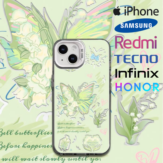 #31 iMD-Funda con Diseño de Mariposa y Flor para iPhone/ Samsung/ RedMi/ Honor/ Tecno/ Infinix